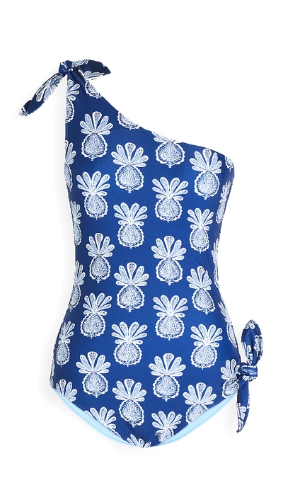 La Doublej Goddess Off-shoulder Swimsuit In Pineapple Blu
