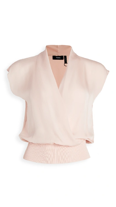 Theory Wrap-effect Draped Silk Crepe De Chine Top In Dusty Peach
