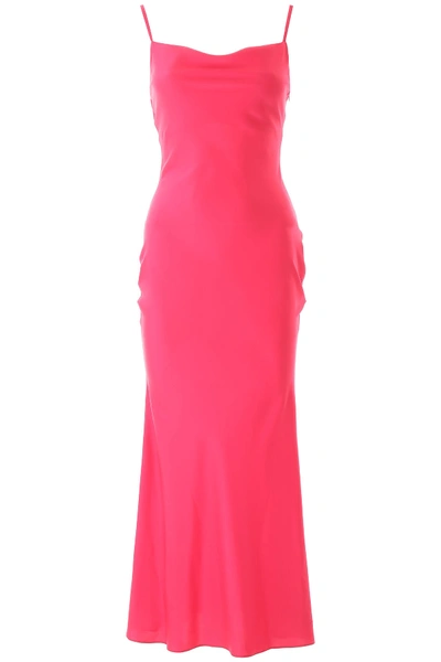 In The Mood For Love Long Satin Dress In Fuchsia