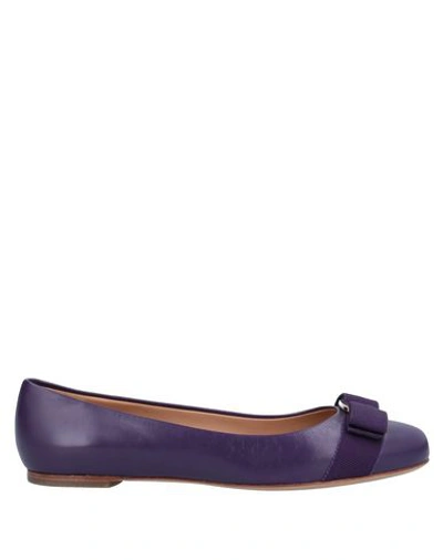 Ferragamo Ballet Flats In Dark Purple
