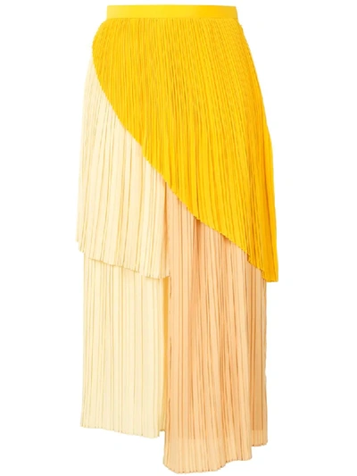 Akira Naka Asymmetric Pleated Skirt In Yellow