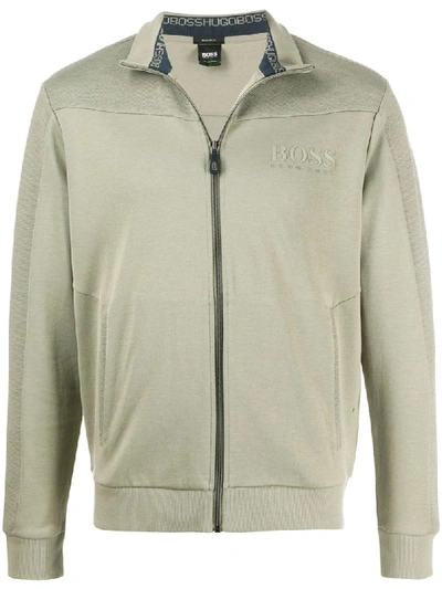 Hugo Boss Logo Embroidered Track Jacket In Green
