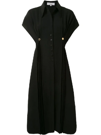 Akira Naka Buttoned Pleated Shirt Dress In Black