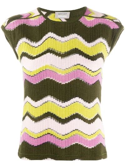 Pre-owned Missoni 1990s Knitted Zig-zag T-shirt In Green