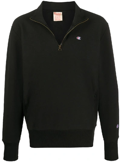 Champion Half-zip Logo-embroidered Sweatshirt In Black