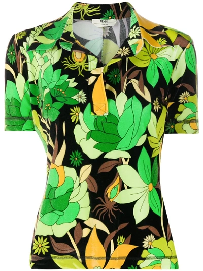 Fendi Tropical Print Polo Shirt In F0gme Green
