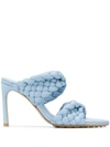 Bottega Veneta Blue Intrecciato Curve Heeled Sandals In Blue
