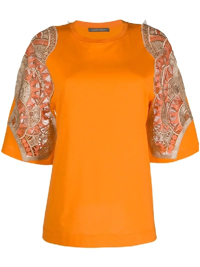 Alberta Ferretti Embroidered Sleeves T-shirt In Orange