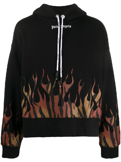 Palm Angels Tiger Flames Hoodie In Black,brown,beige