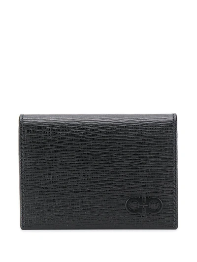 Ferragamo Gancini Textured Leather Card Holder In Black