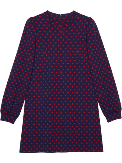Gucci Polka Dot And Double G Wool Dress In Blue