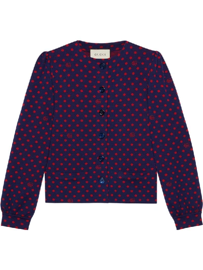 Gucci Polka Dot And Double G Wool Cardigan In Blue