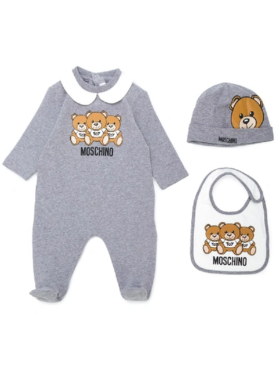 Moschino Teddy Bear Print Babygrow Set In Grey