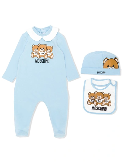Moschino Teddy Bear Print Babygrow Set In Blue