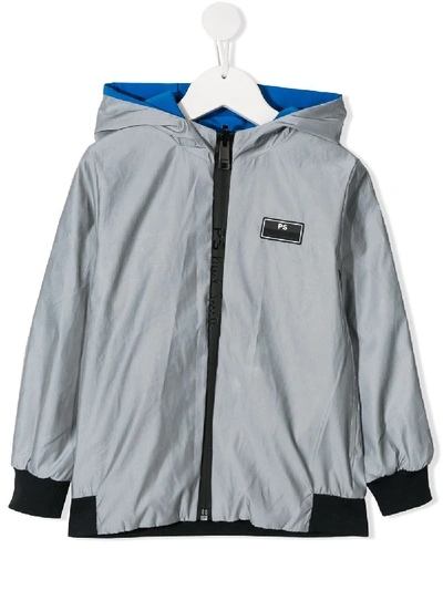 Paul Smith Junior Kids' Hooded Reversible Jacket In Silver