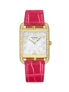 Pre-owned Hermes Cape Cod 29mm Diamond, 18k Yellow Gold & Alligator Strap Watch In Pink
