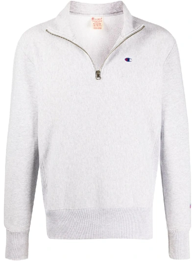 Champion Logo-embroidered Half-zip Sweatshirt In Grey