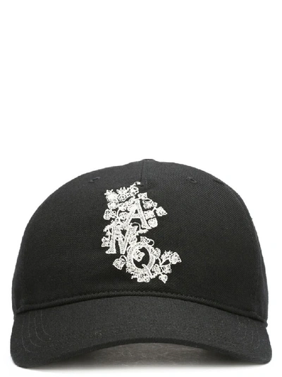 Alexander Mcqueen Embroidered Cotton Canvas Baseball Hat In Black/ivory
