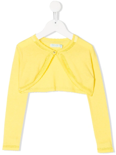 Abel & Lula Kids' Pointelle-trimmed Cardigan In Yellow