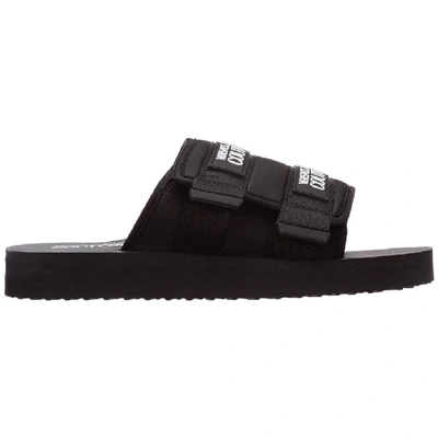 Versace Jeans Couture Logo Patch Touch Strap Slides In Black