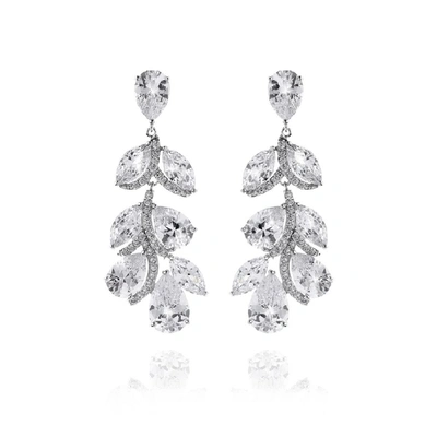 Apples & Figs Silver Tone Cubic Zirconia Palace Of Flowers Earrings