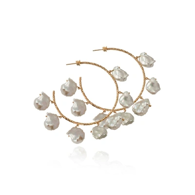 Apples & Figs 24k Gold Vermeil Petal Pearl Hoops