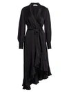 Zimmermann Super 8 Midi Silk Wrap Dress In Black