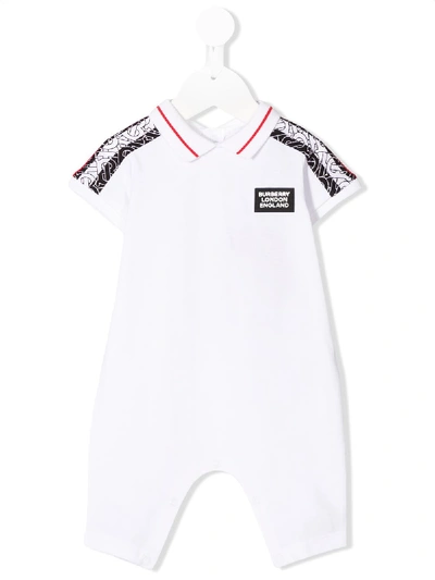 Burberry Babies' Logo Polo Short-sleeve Romper In White