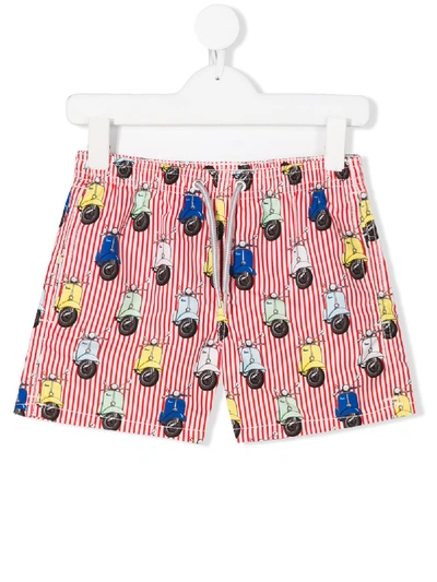 Mc2 Saint Barth Kids' Scooter-print Drawstring Shorts In Red