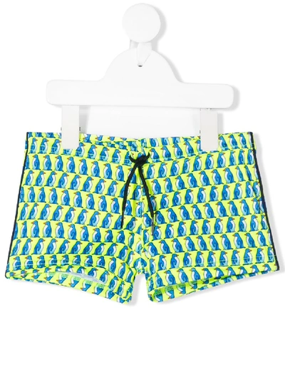 Mc2 Saint Barth Kids' Badeshorts Mit Pinguin-print In Green