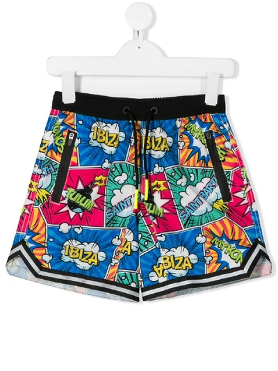Mc2 Saint Barth Kids' Comic-print Swim Shorts In Blue