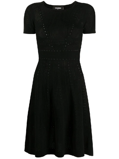Dsquared2 Pointelle Knit Short Dress In Black