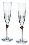 Baccarat Harcourt Eve Set Of 2 Lead Crystal Flutes In Clear And Red