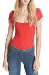 Free People Square Eyes Square Neck Bodysuit-red
