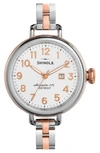 Shinola 'the Birdy' Bracelet Watch, 34mm In Silver/ White/ Rose Gold