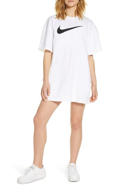 Nike Swoosh T-shirt Dress In White/ Black