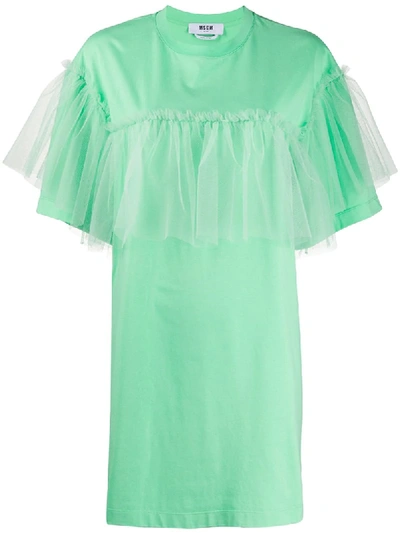 Msgm Tulle-trimmed T-shirt Dress In Green