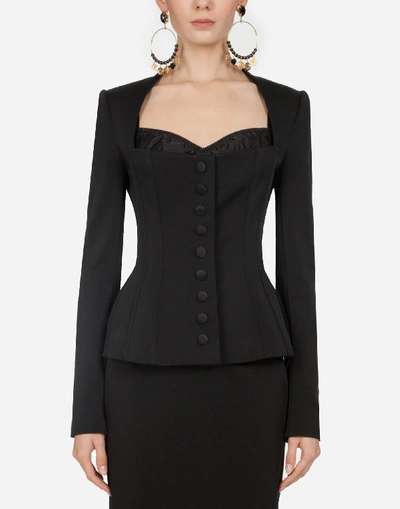 Dolce & Gabbana Stretch Faille Buttoned Corset Jacket In Black