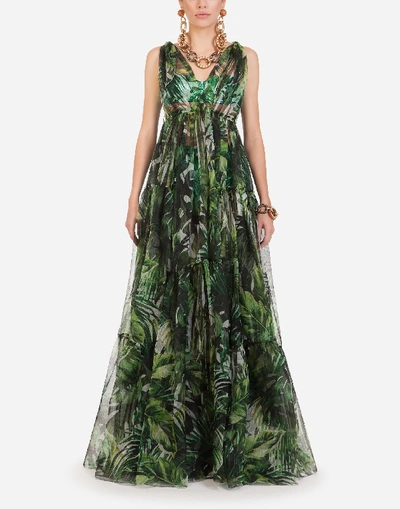 dolce and gabbana green leaf dress Dolce & Gabbana A-Line Banana Leaf Pineapple Crystal Dress IT36 main image 0