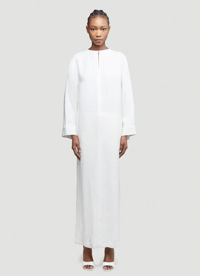 Saint Laurent Striped Kaftan Dress In White