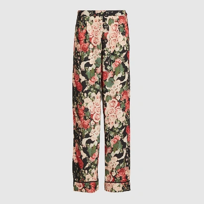 Pre-owned Anna Sui Multicoloured Rose Garland Floral Print Crepe Trousers Size Us 2 In Multicolor