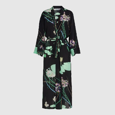 Pre-owned Bernadette Black Peignoir Floral Print Silk Robe Dress Size Fr 36
