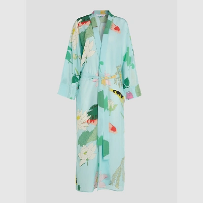 Pre-owned Bernadette Blue Peignoir Floral Print Silk Robe Dress Size Fr 38