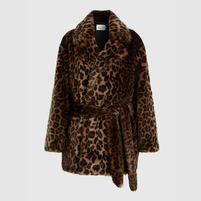 Pre-owned Bouguessa Animal Leopard Print Faux-fur Coat Size S/m In Brown