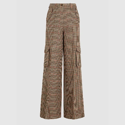 Pre-owned Bouguessa Brown Check Wide Leg Wool-blend Trousers Size M