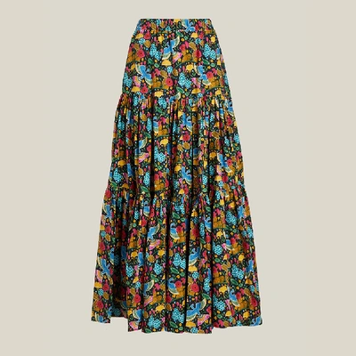 Pre-owned La Doublej Multicoloured Floral Print Tiered Cotton Maxi Skirt Size Xl In Multicolor