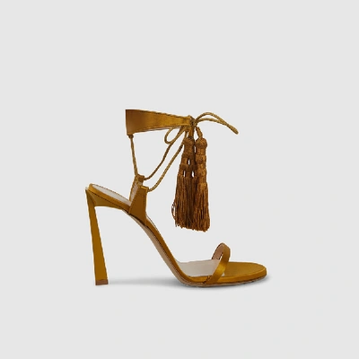 Pre-owned Lanvin Gold High-heel Tassel-detail Velvet Sandals Size Fr 40
