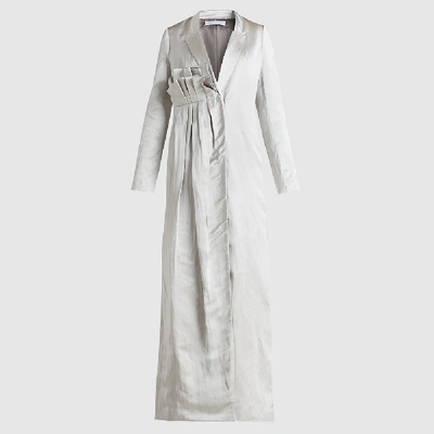 Pre-owned Marina Moscone Metallic Pleated Metallic Silk Coat Dress Size Us 12