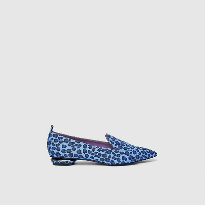 Pre-owned Nicholas Kirkwood Blue Beya Leopard Print Leather Loafers Size It 40