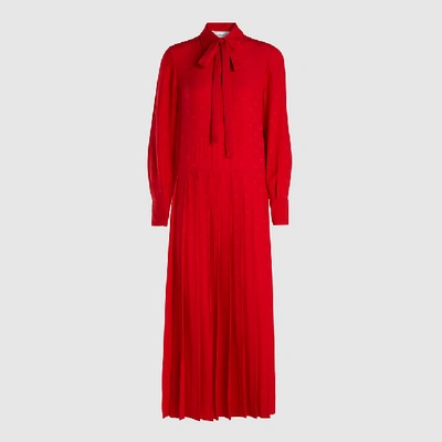 Pre-owned Valentino Red Drop Waist Tie-neck Silk Ankle-length Dress Size It 44